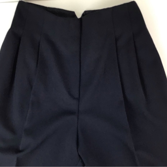Vintage 80’s Norma Kamali Super High Waist Navy Wool Double Pleat Pants | 8 - Picture 6 of 11